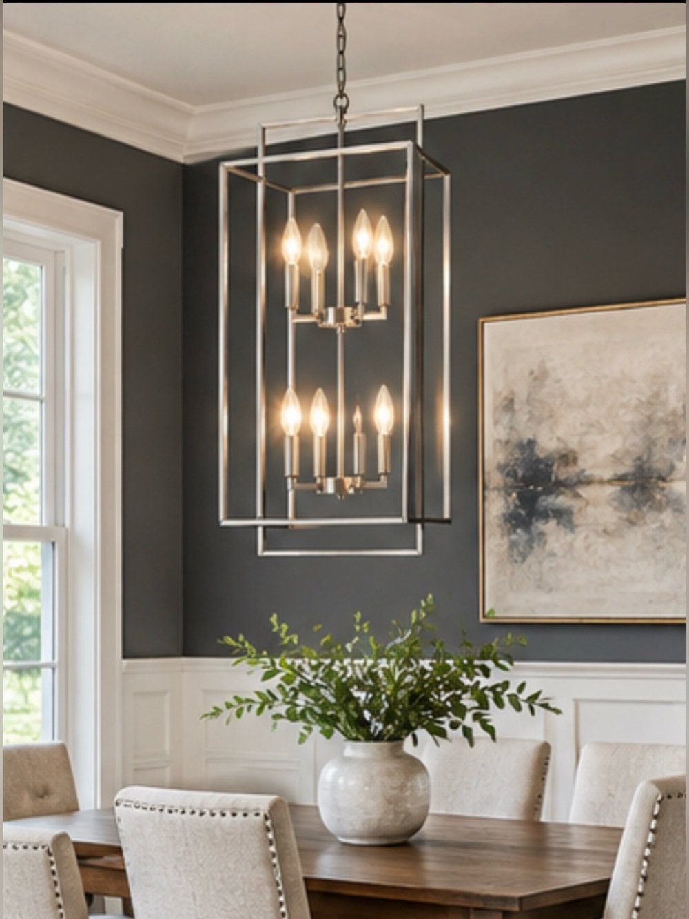 NEW 8-Light Two-Tier Contemporary Chandelier – Nickel NIB